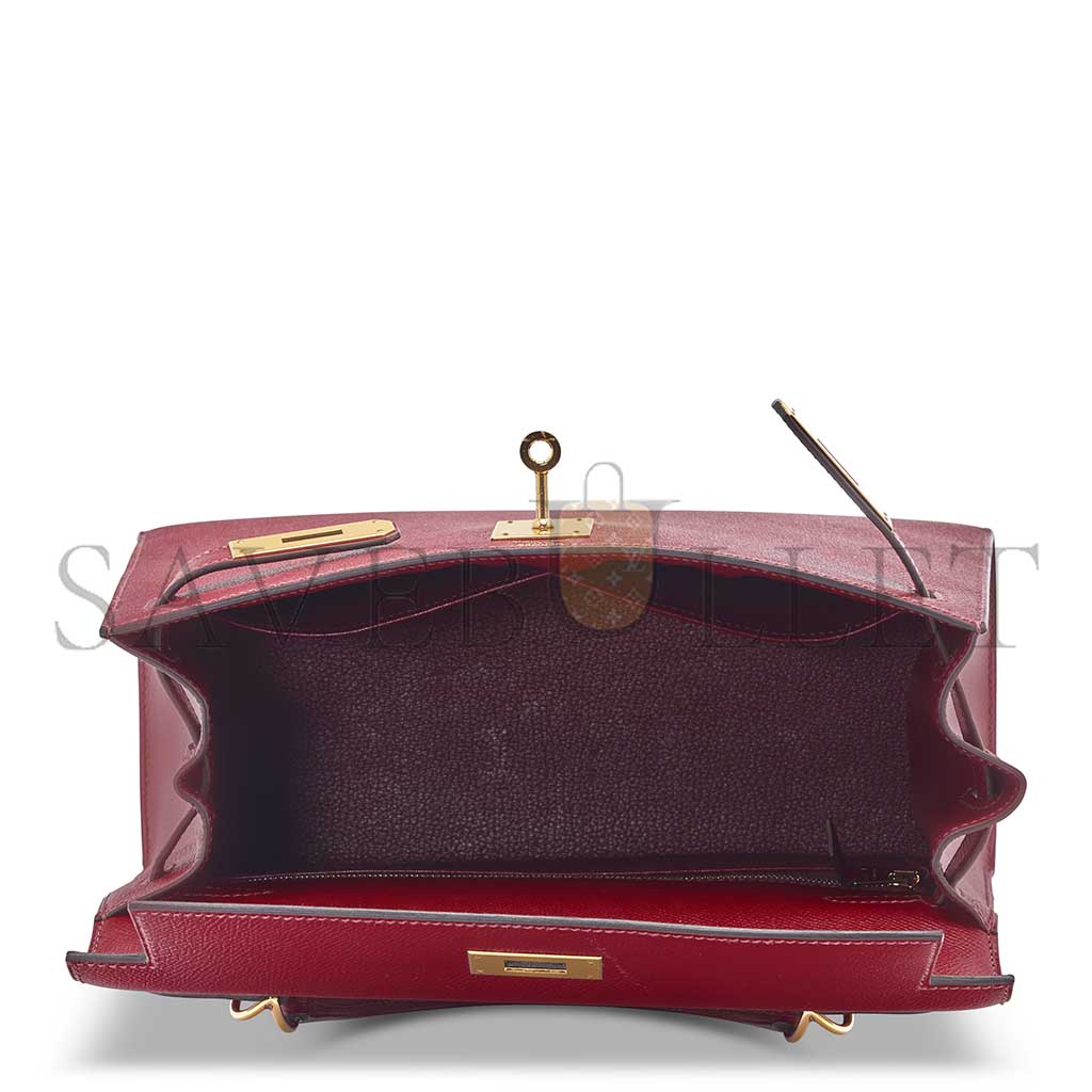 HERMÈS MASTER A ROUGE GARANCE EPSOM LEATHER SELLIER KELLY 28 WITH GOLD HARDWARE (28*22*10cm)